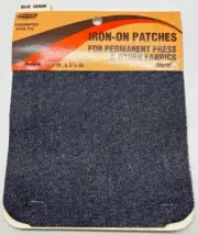 Penn Vintage Blue Denim iron on fabric patches, 2 large pcs, 5 1/4" x 5 1/4"