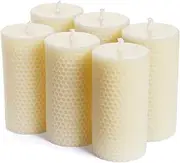 Pure Natural Beeswax Pillar Candles Bulk - Pack of 6 - Honeycomb Surface, No Scent- for Emergency/Prayer/Relax (2inch Diameter, 4 inch Tall - Off White)