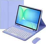HEKUEUN Keyboard Case for Samsung Galaxy Tab S10 FE+ Plus 13.1 Inch 2025 Model (SM-X620/X626), Magnetic Detachable Wireless Bluetooth Keyboard Slim Case with Pen Holder and Mouse,Purple