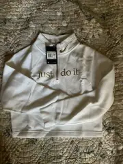 Nike Sportswear Shine Quarter Zip Crop Pullover Black Funnel Neck XS JUST DO IT