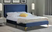 Modern Classic Olivia Queen Velvet Bed Frame Blue with Gold Legs