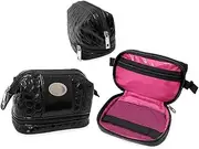 [MONDO] Designer Frame Top Purse with Zip Around Closure, Black Patent Finish, Pink Interior