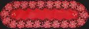Christmas RED GOLD Embroidered Poinsettia Table Runner 15x44" oval #3585 FREE SH