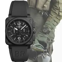 在飛比找Yahoo奇摩購物中心優惠-Bell&Ross 黑色啞光陶瓷計時機械腕錶(BR0394-