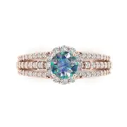 1.76 ct Round Cut Moissanite Gemstone Halo Solitaire with Accents Ring Rose Gold