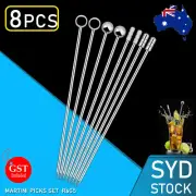 8PCS Stainless Steel Cocktail Picks Picks Set Dink Party Fruit Picks New AU