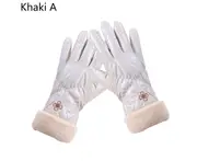 1 Pair Women Gloves Thickened Wind Resistant Touch Screen Autumn Winter Full Finger Cycling Gloves for Outdoor Khaki A