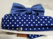 Men's Suspender and Bowtie Set Navy/white Polka 44"-50" Clip Closure Bowtie 18"