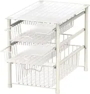 3-Tier Stackable Sliding Basket Storage Organizer Drawer Bathroom Kitchen White