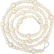 Wood Bead Garland Without Tassels, 84 Inch Natural Wooden Beads Garland, 7 Feet Handmade Boho Decor, Coffee Table Decor