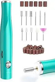 Electric Nail File, Cordless Nail Drill with LED Light for Gel Nails, Rechargable 22000RPM E File Nail Dremel Tool Manicure, 11 in 1 Nail Drill Machine Kit for Home Manicure Pedicure, Green