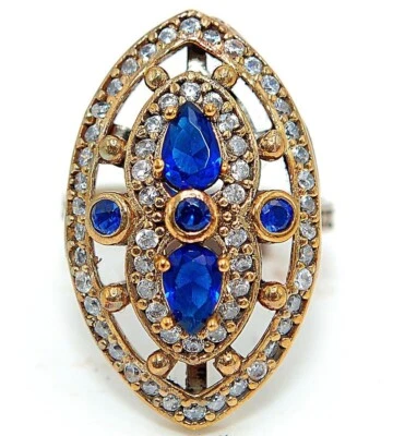Ottoman Empire Style 3CT Treated Sapphire 925 Sterling Silver Ring Sz 8 HB1-3