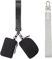 [Yuangu] Mini Zip Around Dual Pouch Wristlet Portable Wristlet Wallet Detachable Coin Purse Pouch for Women - 2 detachable Keychain, Black, Sports, Fashion, Travel