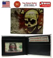 Pirate Skull Head Crossbones Leather Bi-Fold Bifold Wallet