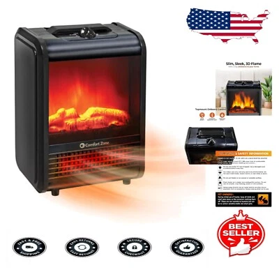 Electric Mini Fireplace Heater 1200W with Realistic 3D Flame - Portable Safety