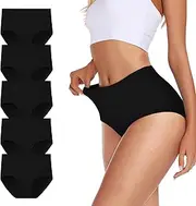 [TDONE] Women's High Waist Stretch Cotton Breathable Hipster Soft Panties Tummy Control Underwear Briefs for Women Pack of 5, Black*5, Small