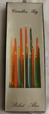 BOX OF 6 VINTAGE GREEN CANDLES 12" TALL BY ROBERT ALAN BRITISH COLONY HONG KONG