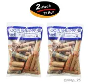 72 Rolls Preformed Coin Wrappers ASSORTED Paper Tubes Quarter Penny Nickel Dime