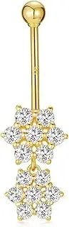 [DONGHU] 14K Solid Gold Belly Button Rings 14G Yellow Gold Sun Symbol Belly Button Rings Chic 14K Gold Flower Dangle Belly Button Rings Body Piercing Jewelry for Women