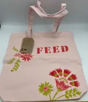 CLARINS x Feed Bag Canvas Tote PINK & RED 14"x15" Handbag Shopper Feed 7 NEW