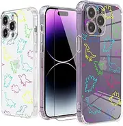 Roemary Dinosaurs Case for iPhone 15 with Funny Dino Design,Rainbow Pattern with Screen Protector [Buffertech 6.6 ft Drop Impact] Soft TPU Protective Case for iPhone 15 6.1"