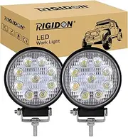 RIGIDON 2 Pcs Round Led Work Light, 4 inch 27W Flood Beam, 12V 24V Driving Lights Lamp for Car Off road Boat Truck 4x4 SUV ATV Tractors Excavator, 6000K White, Fog Lamp