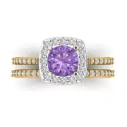 2.0 Round Cut Halo Alexandrite Stone Promise Bridal set 14k Yellow White Gold
