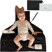 BEN & ELLIE BABY Nappy Change Mat Set with Refillable Wipes Case - Nappy Changing Mat, Waterproof Baby Change Pad for Travel (Georgie Gunmetal Portable with Maxi Mint Geometric)