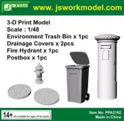 1/48 Environment Trash Bin, Drainage Covers (2pcs), Fire Hydrant, Postbox
