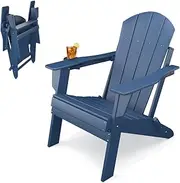 [Sleek Space] Adirondack Folding Chair for Garden, Patio or Deck - Arm Rests and Cup Holder - Lightweight, Weatherproof - Stylish, Durable Outdoor Furniture for Fire Pit, Beach, Poolside, Porch (Navy)