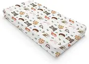 Camping Woodland Animals Leaves Changing Pad Covers Cute Bear Raccoon Squirrel Deer Rabbit Hedgehog Owl Baby Diaper Change Table Cover Boy Girl Soft Stretch Changing Mat Sheets 32''x16''