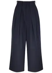 Meryll Rogge Pleated Wide-leg Twill Trousers - Navy - M (UK12 / M) M (UK12 / M)