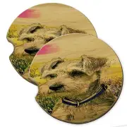 Miniature Schnauzer Puppy Wood Car Coaster Gift Set fit Car & Truck Cup Holder