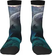[JEJEA] Indian Manatees print Socks For Men and Women Men's Moisture Control Crew Socks Gifts For Golf, Hunting, Camping