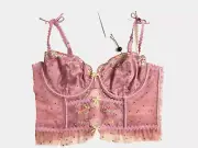 VS For Love & Lemons Underwire Corset Crop Lilac Embroidered Floral Top Size XL