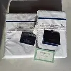 RALPH LAUREN King Organic Palmer Percale White & Harbor Blue Stripe No fitted