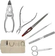 May Professional Foot Care & Manicure Set (6 Pieces) with Nail Clippers for Thick Nails - Stainless Steel in Canvas Bag