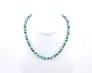 6mm Turquoise & Navajo Pearl Necklace, Bright Blue Modern Beaded Gemstone Choker