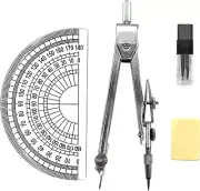 Drawing Compass Set with Lead Refills and Eraser Maths Protractor Set Metal Math