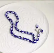 Greek Turkish Evil Eye Blue Hand Painted 8mm Wooden Worry Rosary Tasbih Beads