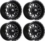 Set of 4 GTW Helix 12x7 Matte Black Aluminum Golf Cart Wheel | 3:4 Offset | 4x4