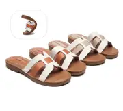 EVERAU® Women Leather Ultra Soft Flat Slides - Orange / AU Ladies 8 / AU Men 6 / EU 39