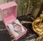 Barbie Logo Watch with Quartz Movement w/ Metallic Silver Band w/Rhinestones NIB