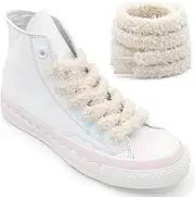 [YJRVFINE] Flat Fuzzy Shoe laces: Wide Soft Sneakers Shoelaces 2 Pair