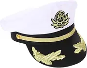[SOESFOUFU] Wide Brim Captain Hat Cotton Men's Sun Hat for Vacation Boating and Cosplay White