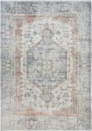 Agora Classic Distressed Vintage Blue & Terracotta Wool Rug