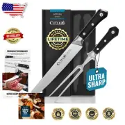 Artisan Series Meat Carving Knife & Ergonomic Fork - 9'' High Carbon Steel Set