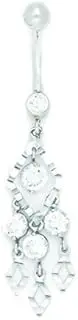 [Generic] 14ct White Gold CZ 14 Gauge Dangling Fancy Drop Body Jewelry Belly Ring Measures 50x11mm Jewelry Gifts for Women