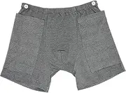 Catheter Underwear for Men with Elastic Dark Grey Striped Catheter Pants with 2 Pocket & Button Fixer Polyester Incontinence Pants for Elderly, Abdominal Surgery, No Urine Bag, L-