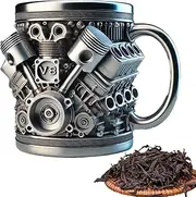 Metal Coffee Mugs - 300ml Steel Coffee Mug,Leakproof Engine Design Double-Wall Vacuum Flask Water Bottle for Hiking Car Gym Camping Outdoor